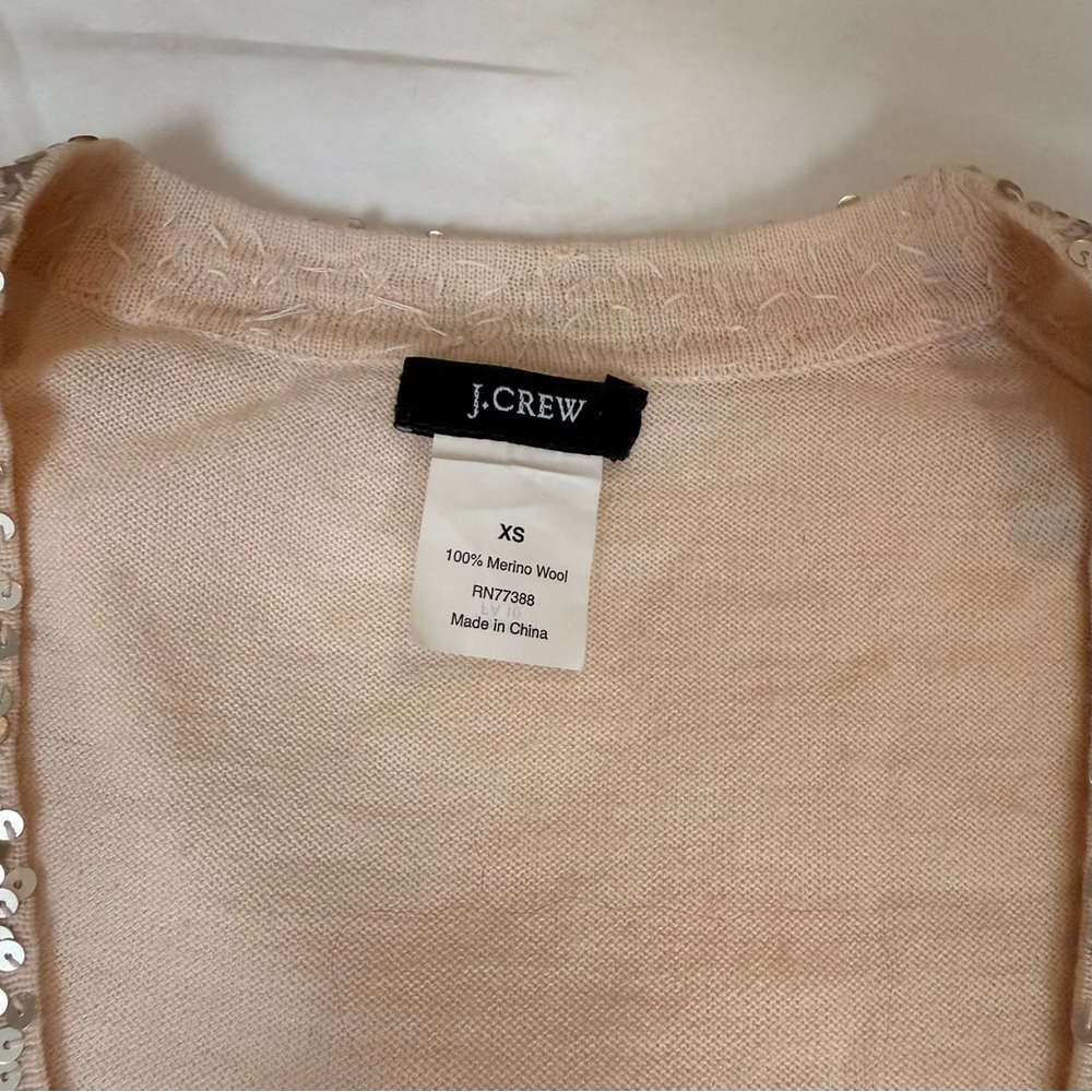 RARE Archive J.Crew 100% Wool Sequin "Chloe" Zip Cardigan PRISTINE Peach XS - Picture 3 of 9